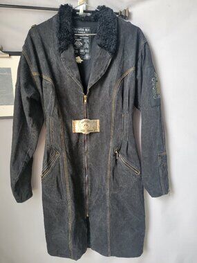 Vintage 80s No! Jeans Fur Collar Denim Dress L